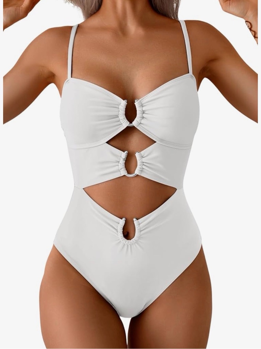 Eomenie White Cutout One-Piece Swimsuit with Ring Details